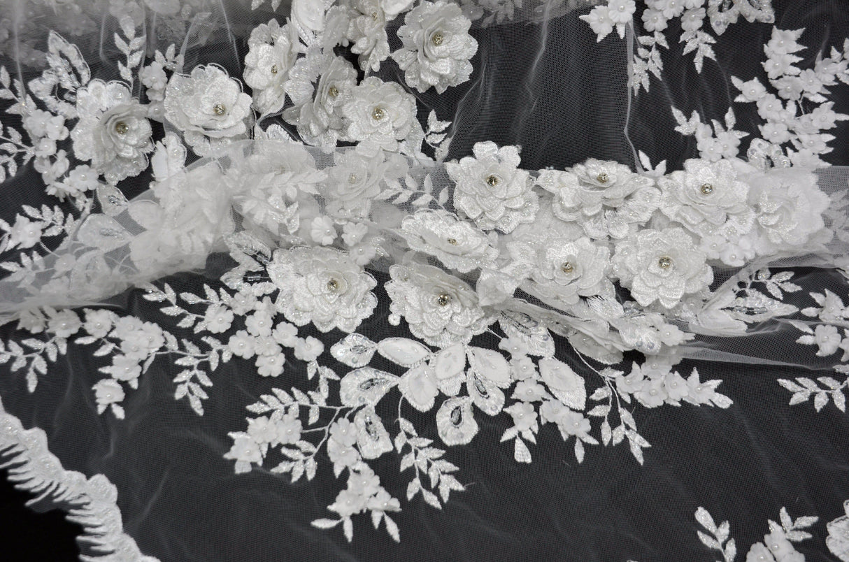 Off White Bridal Lace Fabric | EA2581 | Off White Embroidery Lace Fabric | 50" Wide | Wedding Beaded Lace Fabric | Fabric mytextilefabric