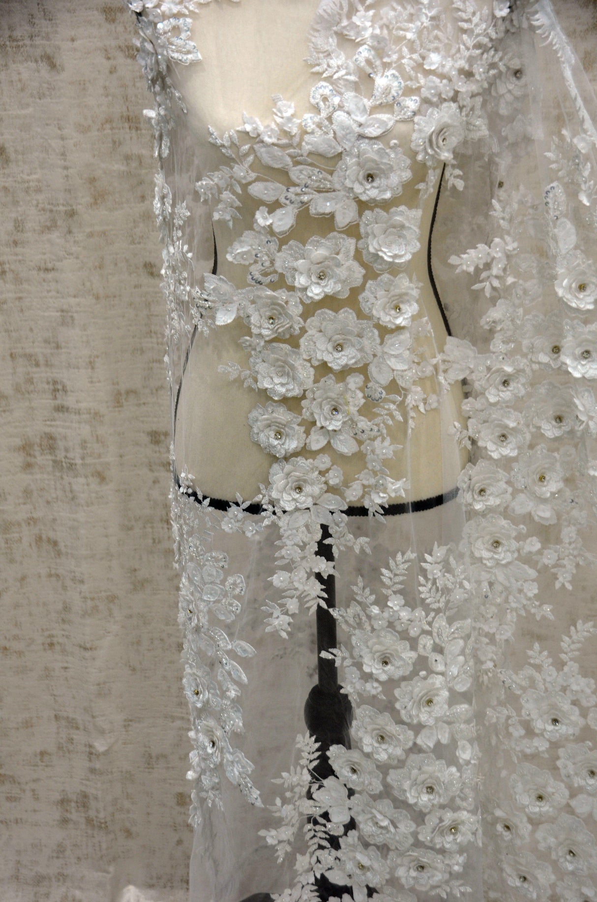 Off White Bridal Lace Fabric | EA2581 | Off White Embroidery Lace Fabric | 50" Wide | Wedding Beaded Lace Fabric | Fabric mytextilefabric