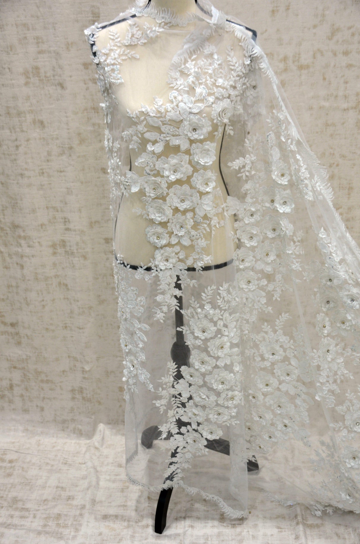 Off White Bridal Lace Fabric | EA2581 | Off White Embroidery Lace Fabric | 50" Wide | Wedding Beaded Lace Fabric | Fabric mytextilefabric