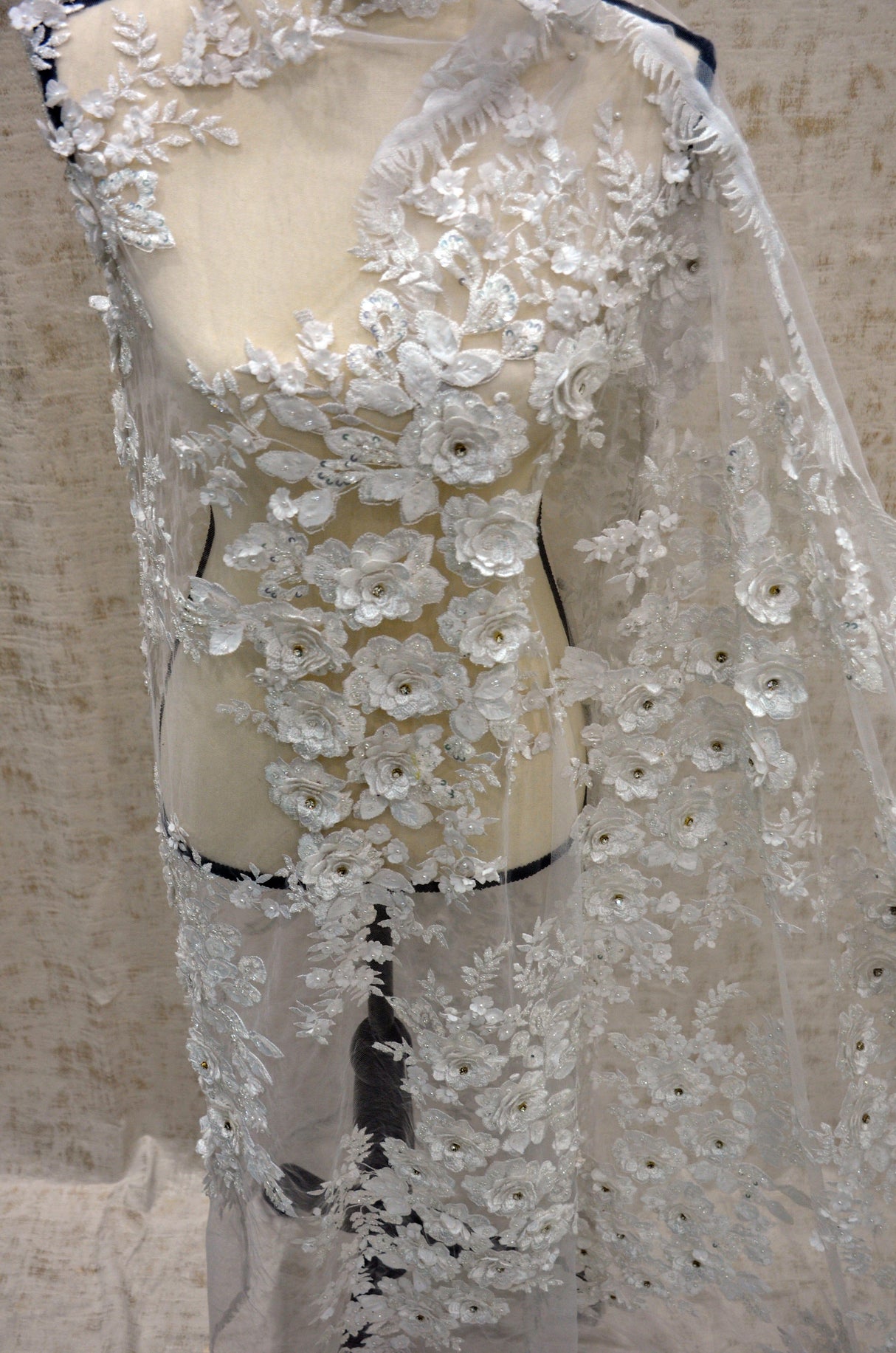 Off White Bridal Lace Fabric | EA2581 | Off White Embroidery Lace Fabric | 50" Wide | Wedding Beaded Lace Fabric | Fabric mytextilefabric