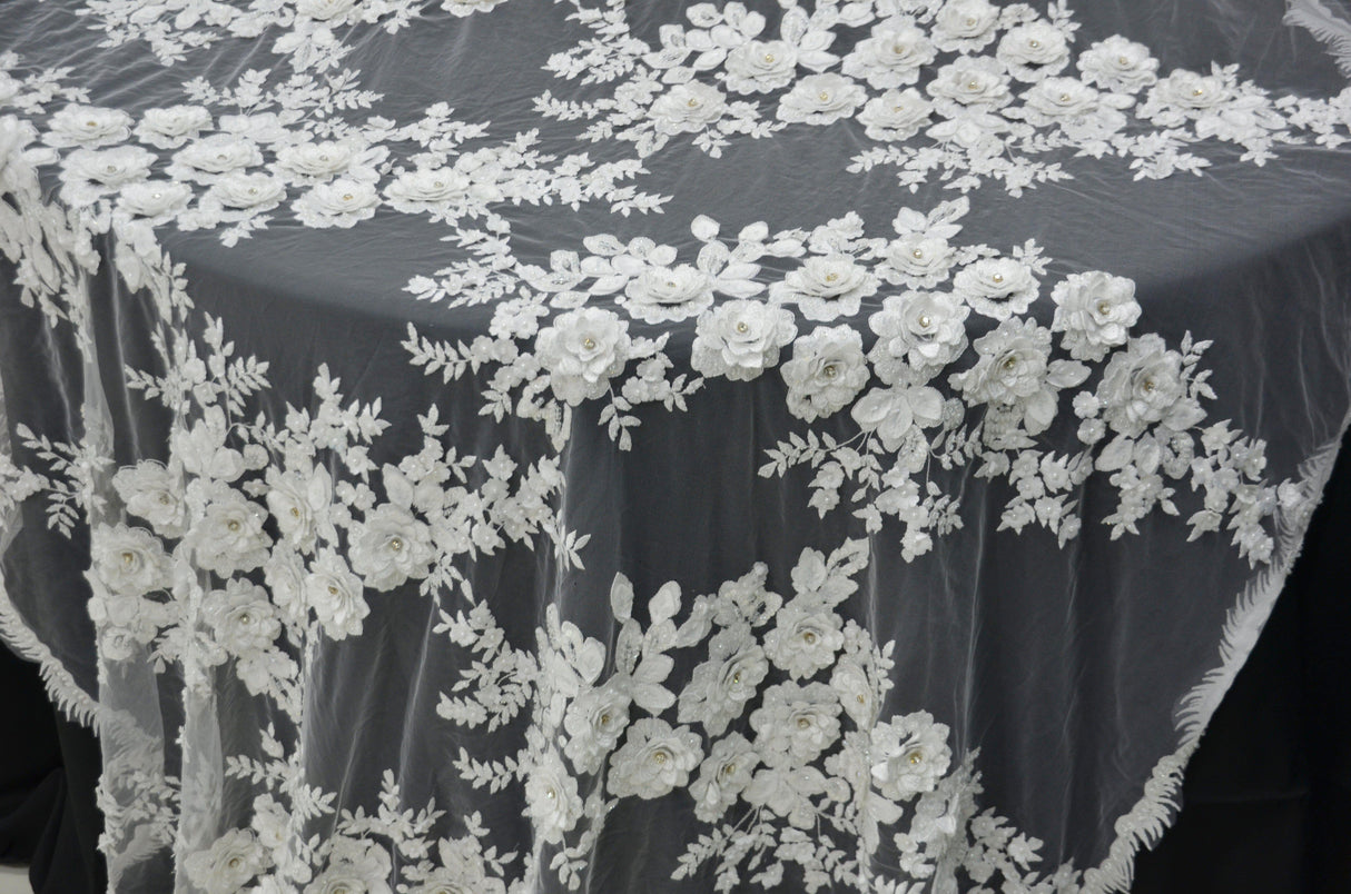 Off White Bridal Lace Fabric | EA2581 | Off White Embroidery Lace Fabric | 50" Wide | Wedding Beaded Lace Fabric | Fabric mytextilefabric