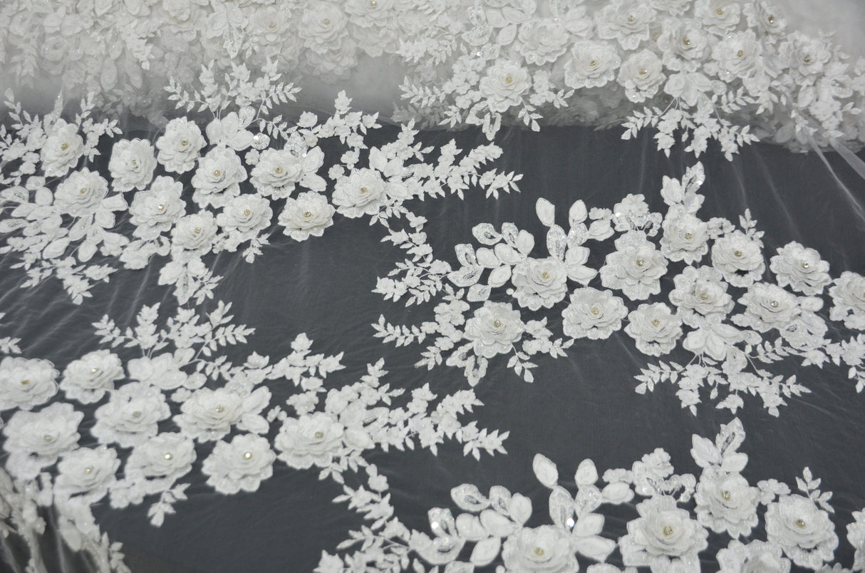 Off White Bridal Lace Fabric | EA2581 | Off White Embroidery Lace Fabric | 50" Wide | Wedding Beaded Lace Fabric | Fabric mytextilefabric