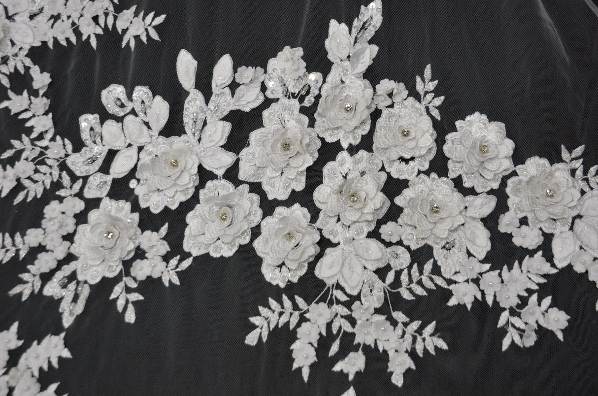 Off White Bridal Lace Fabric | EA2581 | Off White Embroidery Lace Fabric | 50" Wide | Wedding Beaded Lace Fabric | Fabric mytextilefabric