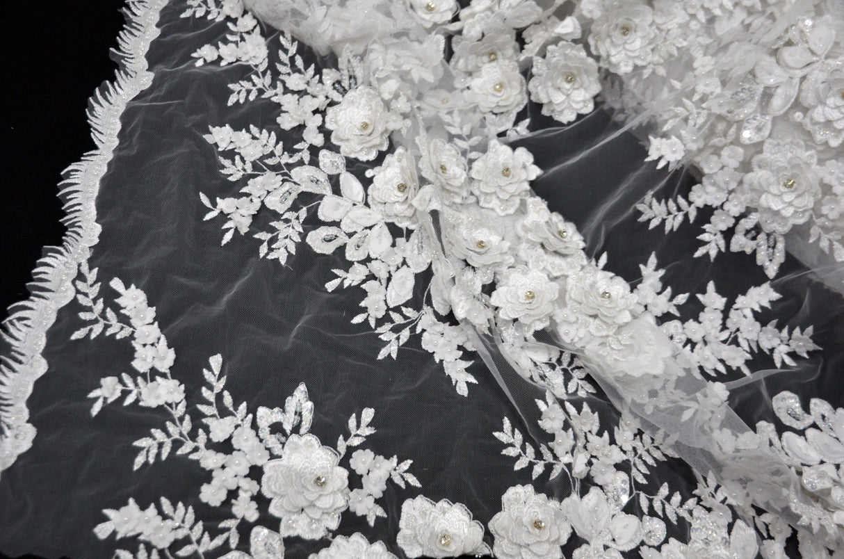 Off White Bridal Lace Fabric | EA2581 | Off White Embroidery Lace Fabric | 50" Wide | Wedding Beaded Lace Fabric | Fabric mytextilefabric