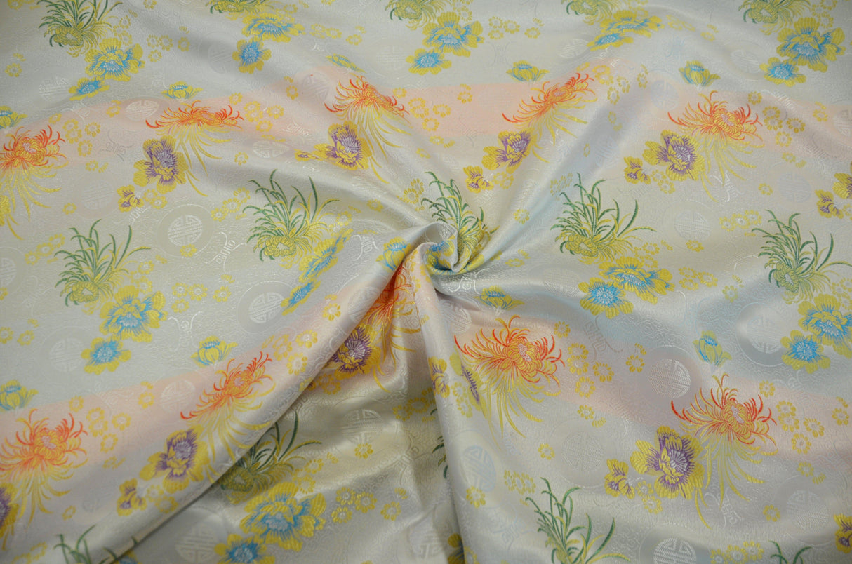 Oriental Floral Brocade | Chinese Flower Brocade | 45" Wide | Chinese Brocade Fabric | Fabric mytextilefabric Yards Ivory