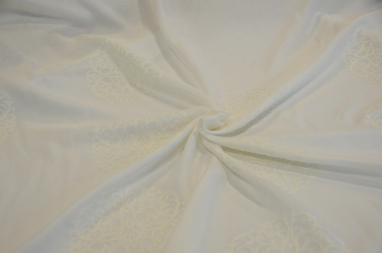 Embossed Faux Linen Embroidery for Drapery | 58" Wide | Off White and Light Silver | newtextilefabric Yards Off White (Light Ivory)