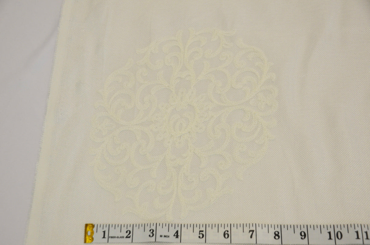 Embossed Faux Linen Embroidery for Drapery | 58" Wide | Off White and Light Silver | newtextilefabric