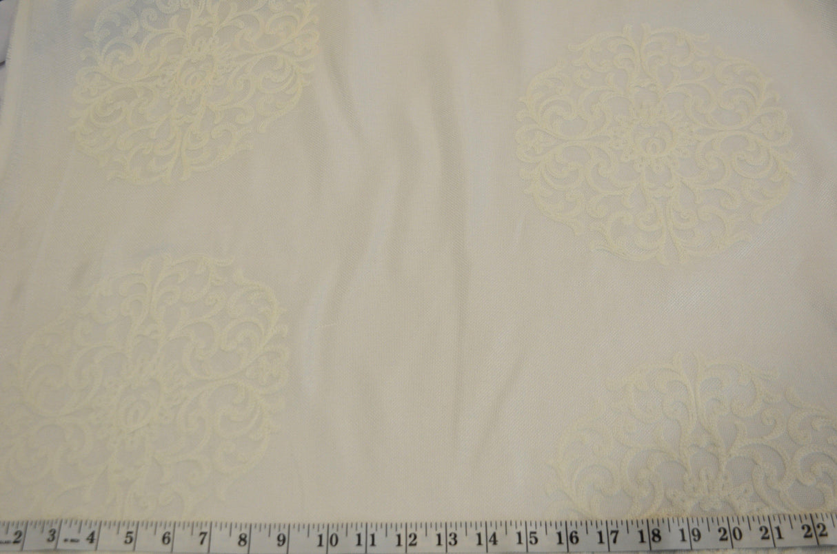 Embossed Faux Linen Embroidery for Drapery | 58" Wide | Off White and Light Silver | newtextilefabric
