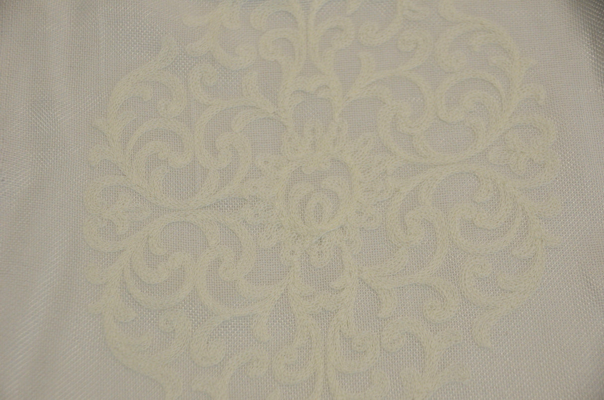 Embossed Faux Linen Embroidery for Drapery | 58" Wide | Off White and Light Silver | newtextilefabric 3"x3" Sample Swatch Off White (Light Ivory)
