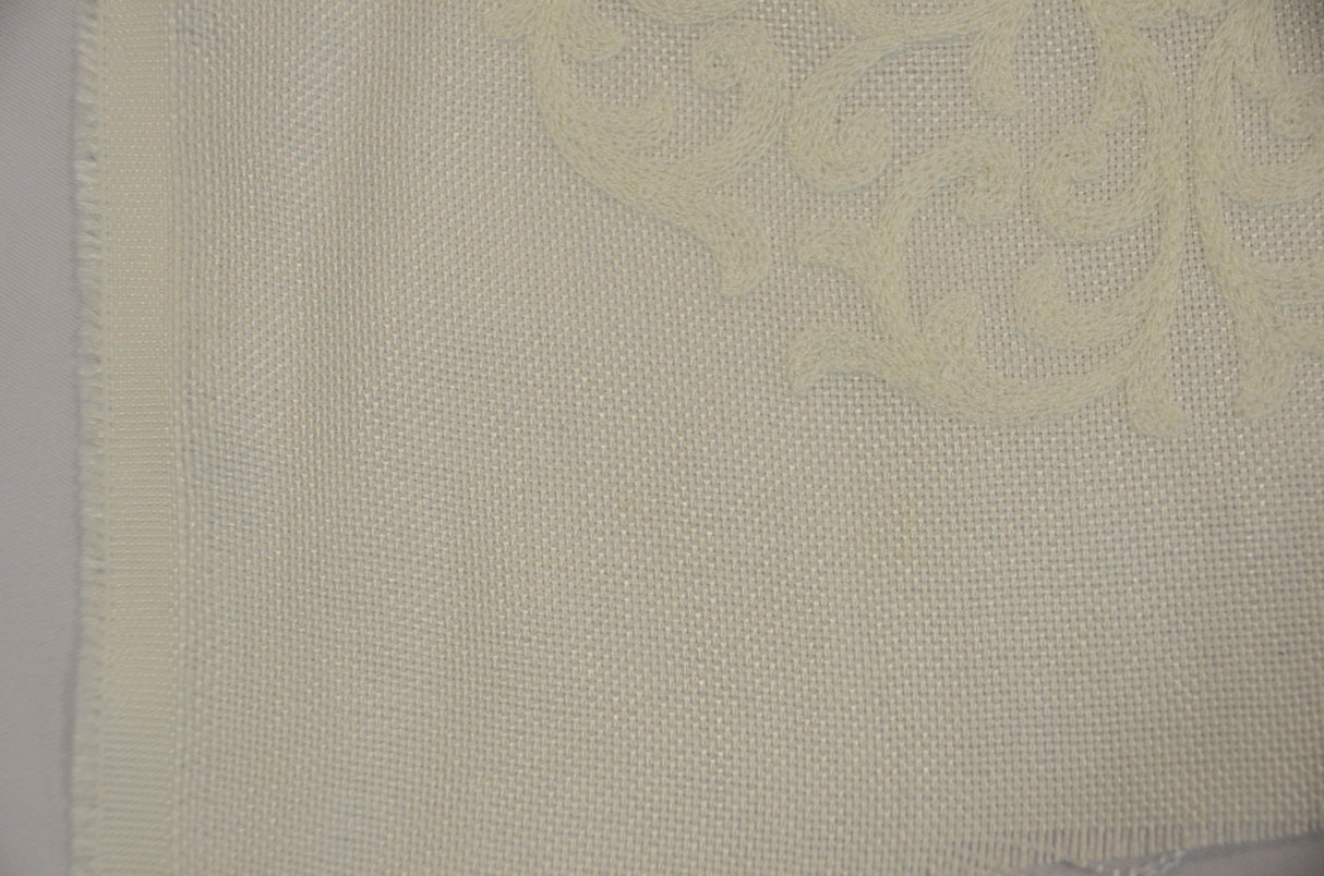 Embossed Faux Linen Embroidery for Drapery | 58" Wide | Off White and Light Silver | newtextilefabric