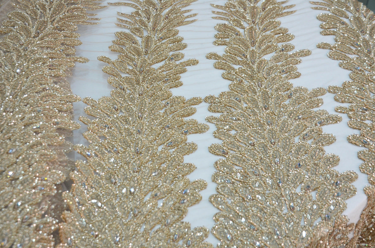 Skin Bridal Lace Fabric | E15170 | Skin Embroidery Lace Fabric | 50" Wide | Wedding Beaded Lace Fabric | Fabric mytextilefabric 3 Vertical Panels (approx 32-35") Skin