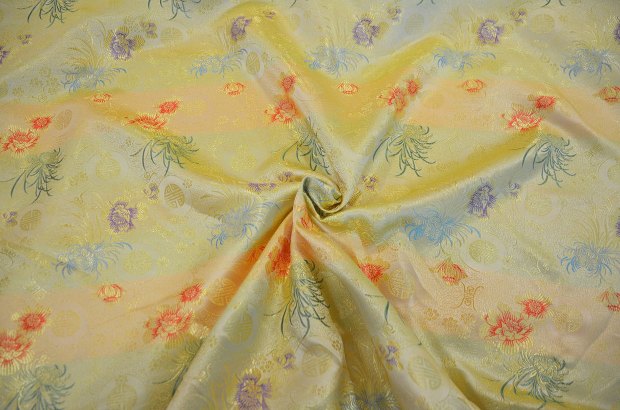 Oriental Floral Brocade | Chinese Flower Brocade | 45" Wide | Chinese Brocade Fabric | Fabric mytextilefabric Yards Champagne