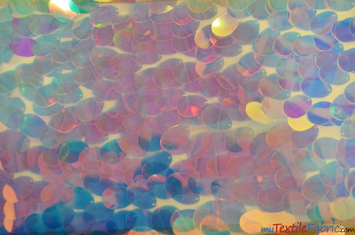 Jumbo Paillettes Sequins | Iridescent Jumbo Sequins Fabric | 52" Wide | My Textile Fabric Yards Rainbow White