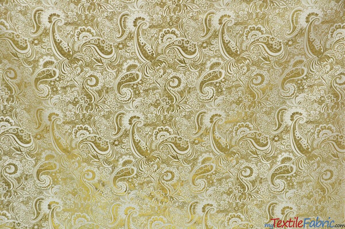 Oriental Metallic Paisley Brocade | 58" Wide | Silver and Gold Metallic Paisley Brocade | Fabric mytextilefabric