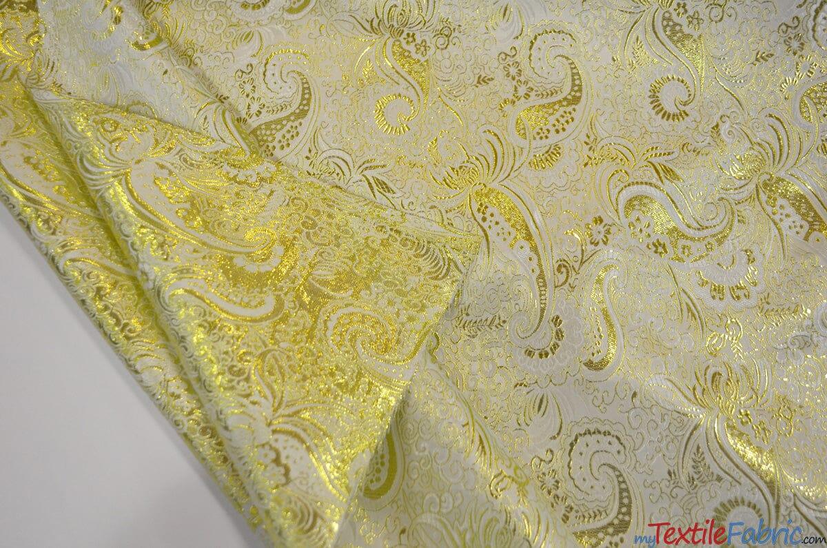 Oriental Metallic Paisley Brocade | 58" Wide | Silver and Gold Metallic Paisley Brocade | Fabric mytextilefabric