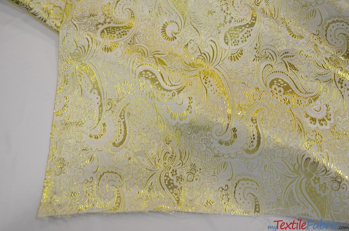 Oriental Metallic Paisley Brocade | 58" Wide | Silver and Gold Metallic Paisley Brocade | Fabric mytextilefabric