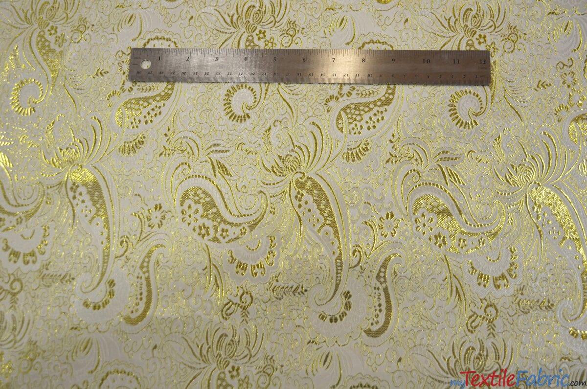 Oriental Metallic Paisley Brocade | 58" Wide | Silver and Gold Metallic Paisley Brocade | Fabric mytextilefabric