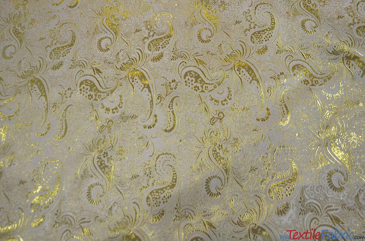 Oriental Metallic Paisley Brocade | 58" Wide | Silver and Gold Metallic Paisley Brocade | Fabric mytextilefabric