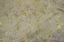 Load image into Gallery viewer, Oriental Metallic Paisley Brocade | 58&quot; Wide | Silver and Gold Metallic Paisley Brocade | Fabric mytextilefabric 
