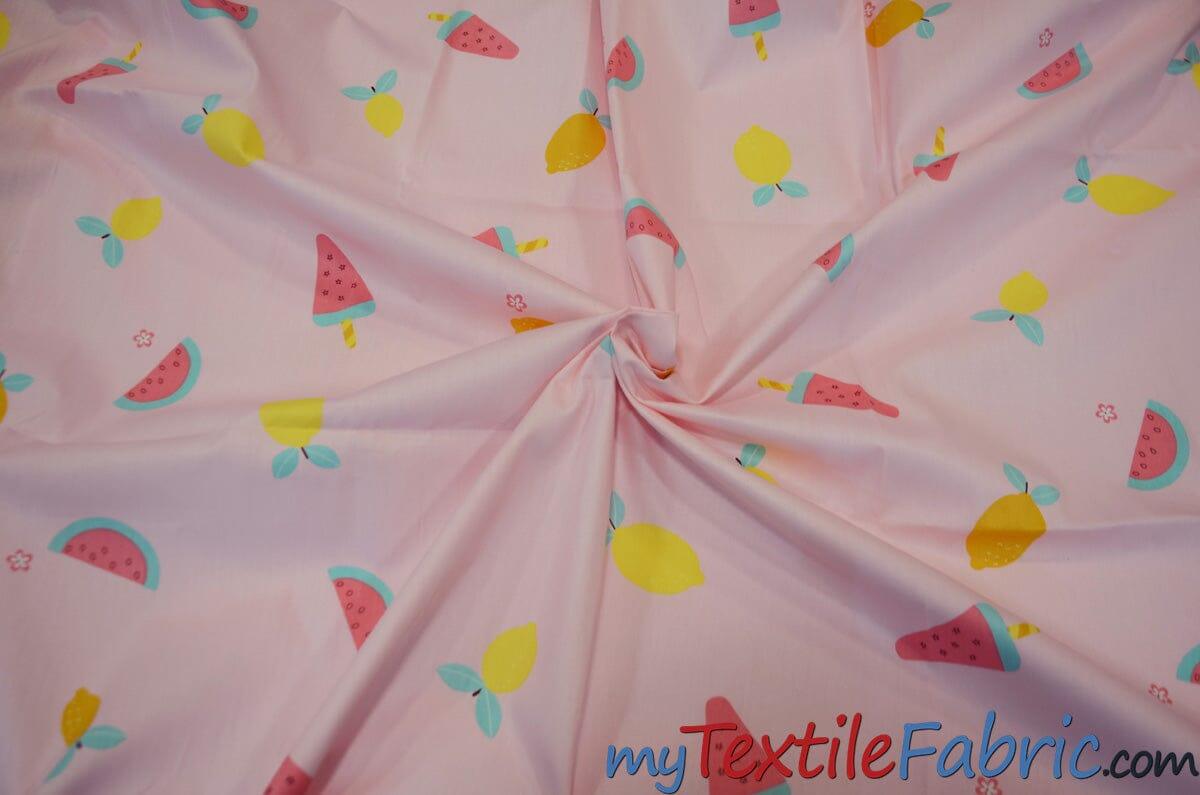 Yellow Lemon Watermelon Fruit Cotton Print Fabric | 100% Cotton Print | 60" Wide | Fabric mytextilefabric 3"x3" Sample Swatch Pink