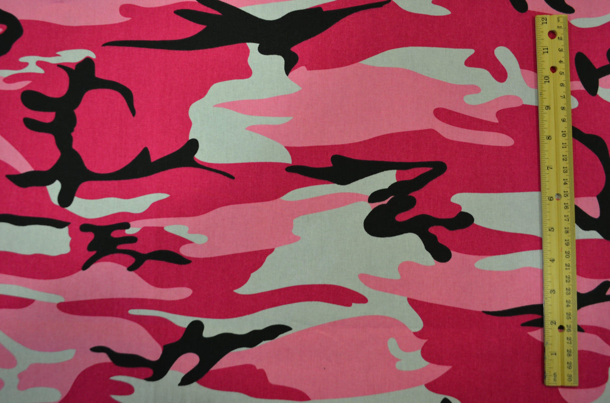 Hot Pink Camouflage Cotton Print | 100% Cotton Print | 60" Wide | Fabric mytextilefabric