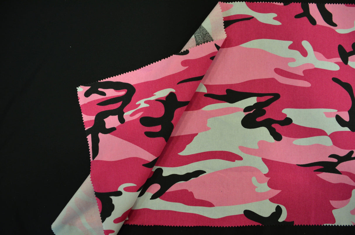 Hot Pink Camouflage Cotton Print | 100% Cotton Print | 60" Wide | Fabric mytextilefabric