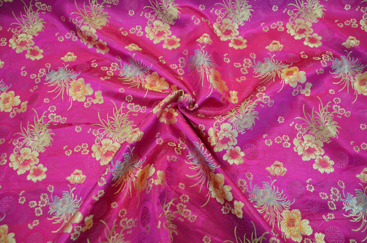 Oriental Floral Brocade | Chinese Flower Brocade | 45" Wide | Chinese Brocade Fabric | Fabric mytextilefabric Yards Fuchsia