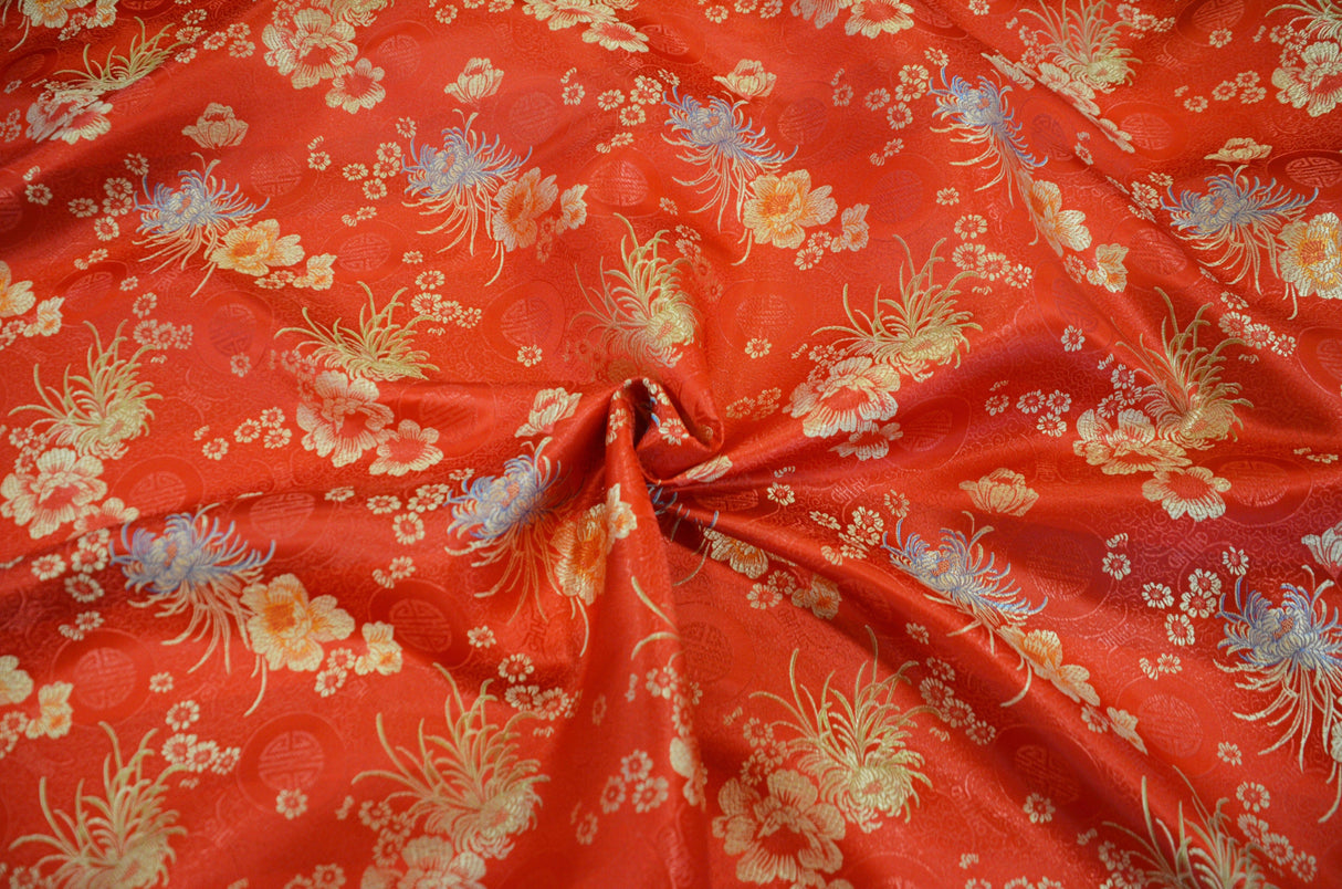 Oriental Floral Brocade | Chinese Flower Brocade | 45" Wide | Chinese Brocade Fabric | Fabric mytextilefabric Yards Red