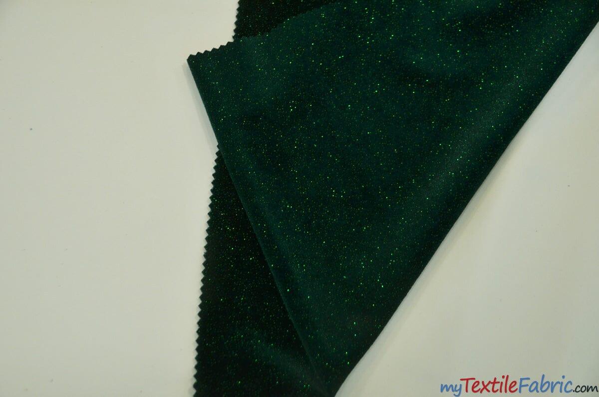 Glitter Stretch Velvet | Sparkling Glitter on Plush Spandex Velvet | 60" Wide | Multiple Colors | My Textile Fabric Yards Hunter Green