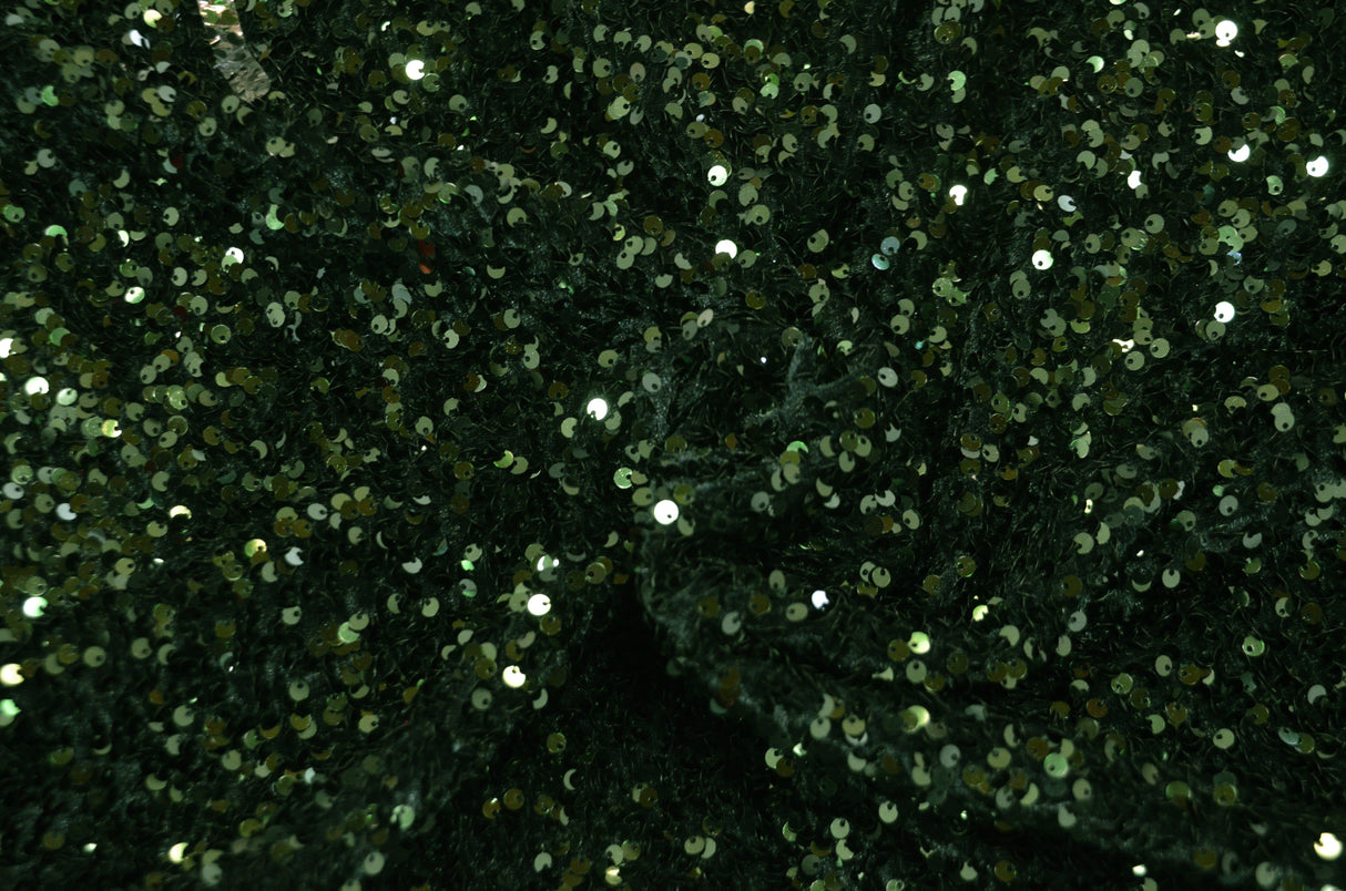 Sequins Stretch Velvet | Sequins on Plush Spandex Velvet | 60" Wide | Multiple Colors | My Textile Fabric Yards Hunter Green