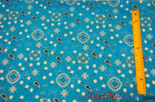 Load image into Gallery viewer, Bandana Cotton Print | Bandanna Fabric | 58/60&quot; Wide | Multiple Colors | Fabric mytextilefabric Yards Turquoise 

