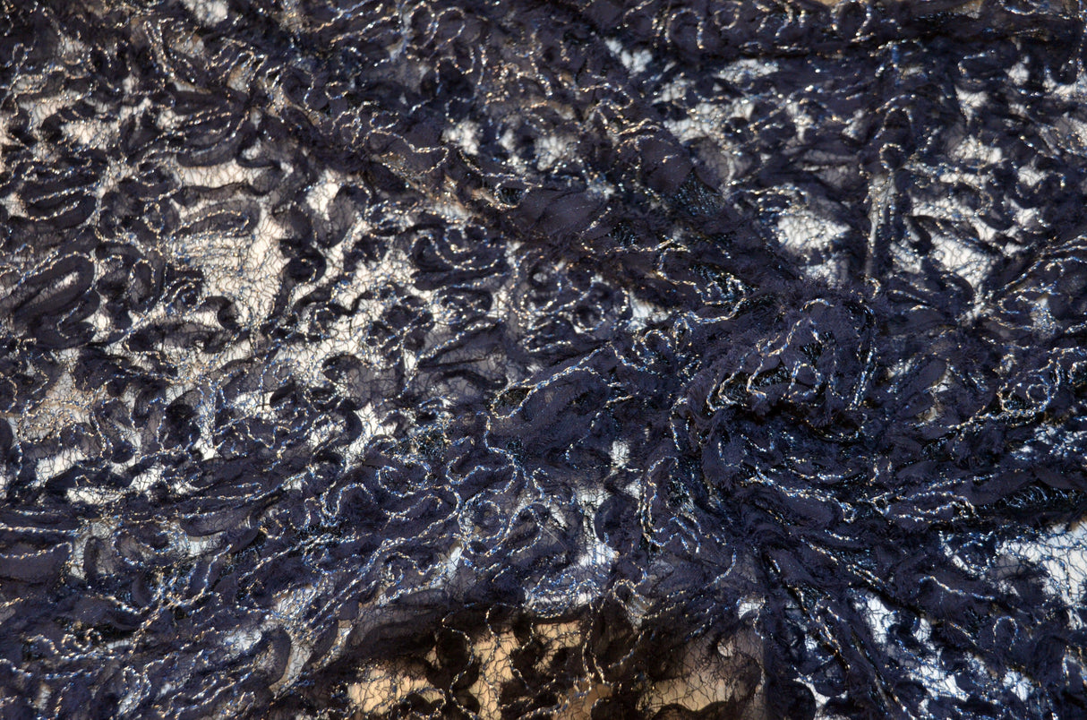 Metallic Enchanted Lace Fabric | Enchanted Sheer Embroidery | 52" Wide | Patina Sheer Lace | Blissful Sheer Lace | Fabric mytextilefabric Yards Navy