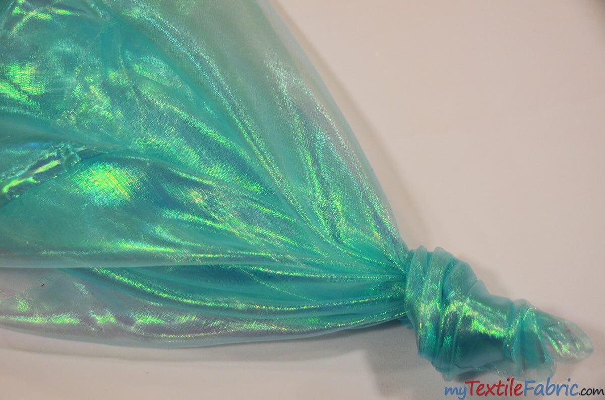 Iridescent Organza Fabric | Pearl Organza | 60" Wide | Holographic Organza Fabric | Costume, Decoration, Apparel, Cosplay, Dance Wear, Draping, Curtain | Fabric mytextilefabric Yards Aqua