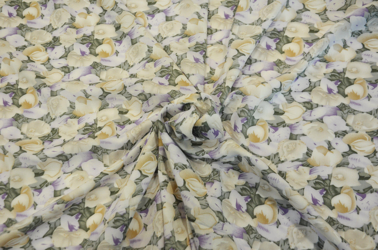 Spring Floral Rayon Challis Fabric by the Continuous Yard | 60" Wide | Flower Rayon Challis Fabric | Rayon Challis for Dresses and Skirts | Fabric mytextilefabric Yards Lilac