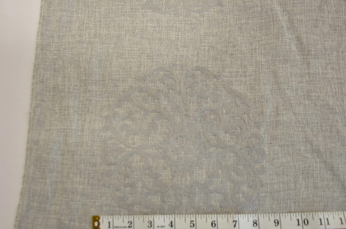 Embossed Faux Linen Embroidery for Drapery | 58" Wide | Off White and Light Silver | newtextilefabric