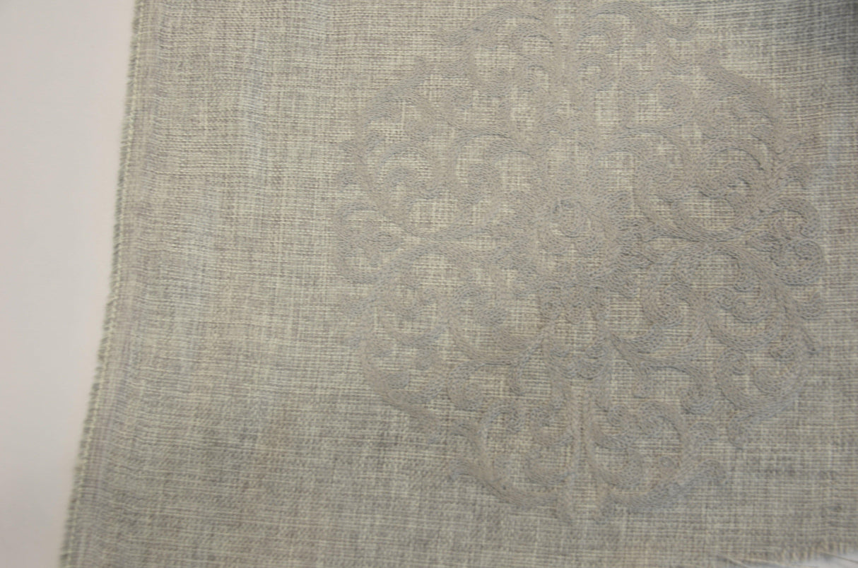 Embossed Faux Linen Embroidery for Drapery | 58" Wide | Off White and Light Silver | newtextilefabric