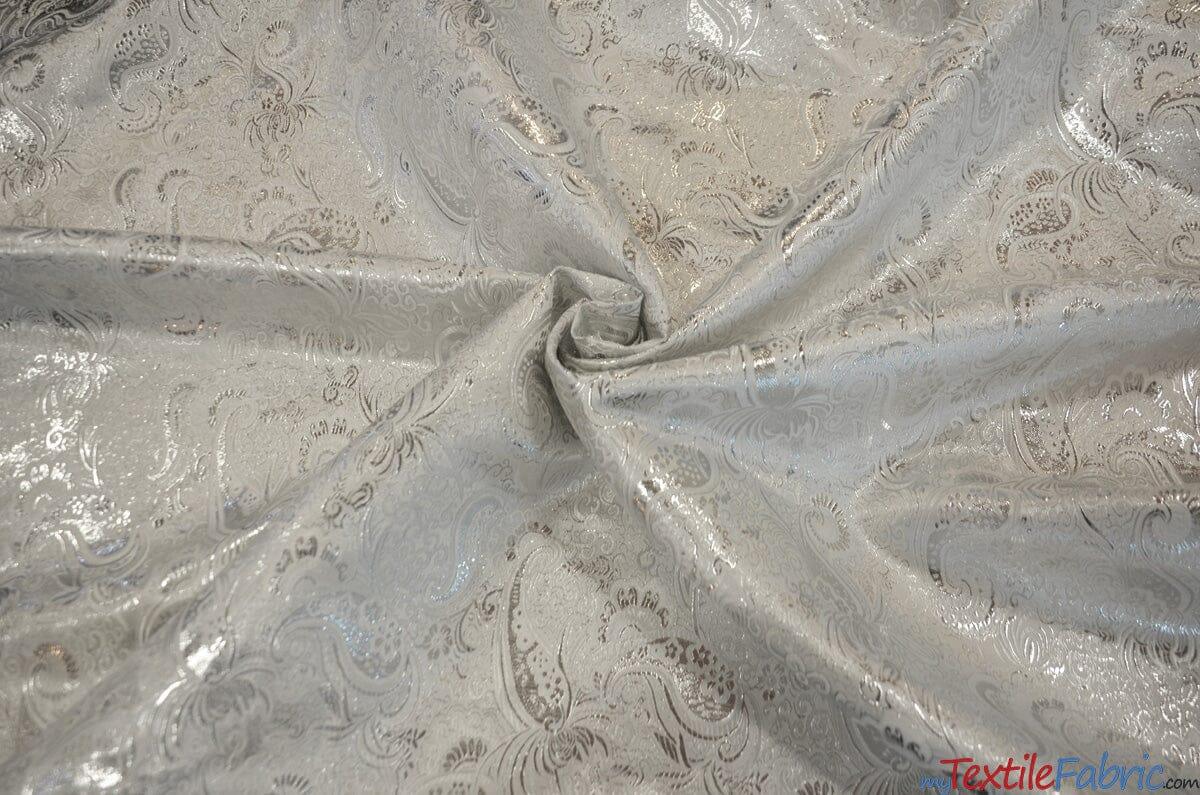 Oriental Metallic Paisley Brocade | 58" Wide | Silver and Gold Metallic Paisley Brocade | Fabric mytextilefabric Yards Silver
