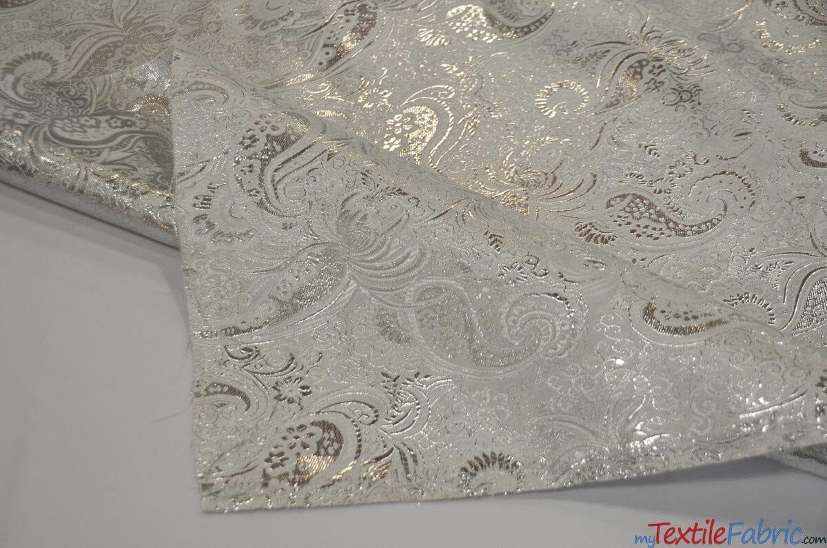 Oriental Metallic Paisley Brocade | 58" Wide | Silver and Gold Metallic Paisley Brocade | Fabric mytextilefabric