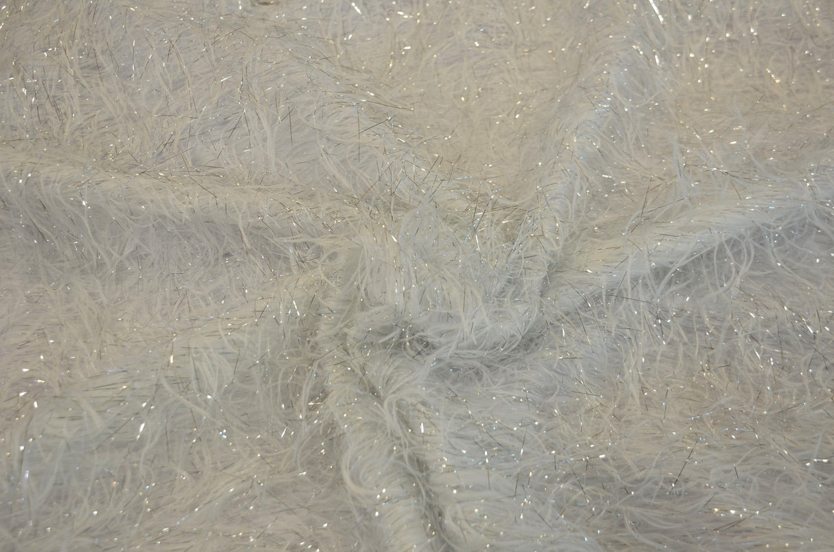 White Shaggy Brocade | White Metallic Eyelash Fabric | White Uragiri Lame | Non Stretch Lurex for Costume, Cosplay Top Dress, Apparel Fabric Fabric mytextilefabric