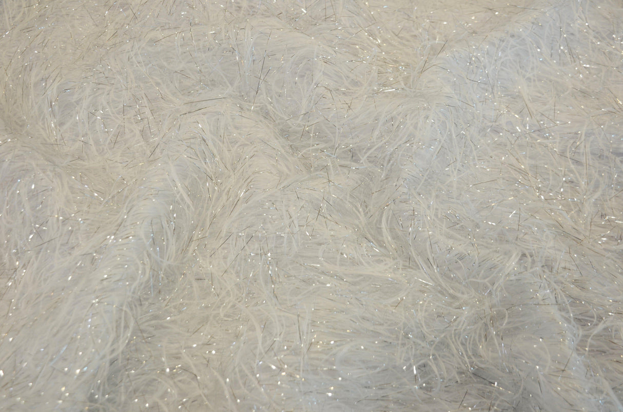 White Shaggy Brocade | White Metallic Eyelash Fabric | White Uragiri Lame | Non Stretch Lurex for Costume, Cosplay Top Dress, Apparel Fabric Fabric mytextilefabric