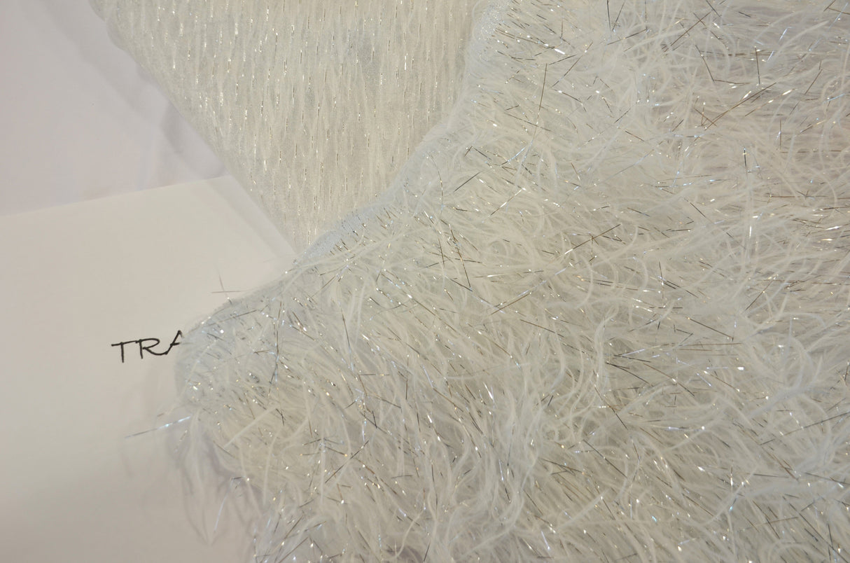 White Shaggy Brocade | White Metallic Eyelash Fabric | White Uragiri Lame | Non Stretch Lurex for Costume, Cosplay Top Dress, Apparel Fabric Fabric mytextilefabric