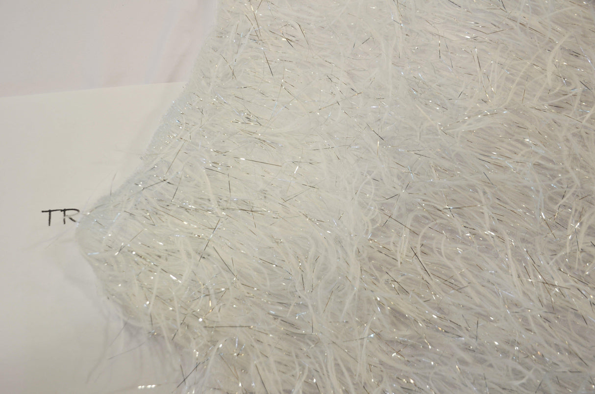 White Shaggy Brocade | White Metallic Eyelash Fabric | White Uragiri Lame | Non Stretch Lurex for Costume, Cosplay Top Dress, Apparel Fabric Fabric mytextilefabric