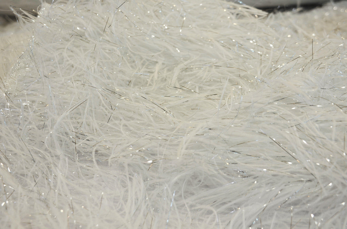 White Shaggy Brocade | White Metallic Eyelash Fabric | White Uragiri Lame | Non Stretch Lurex for Costume, Cosplay Top Dress, Apparel Fabric Fabric mytextilefabric