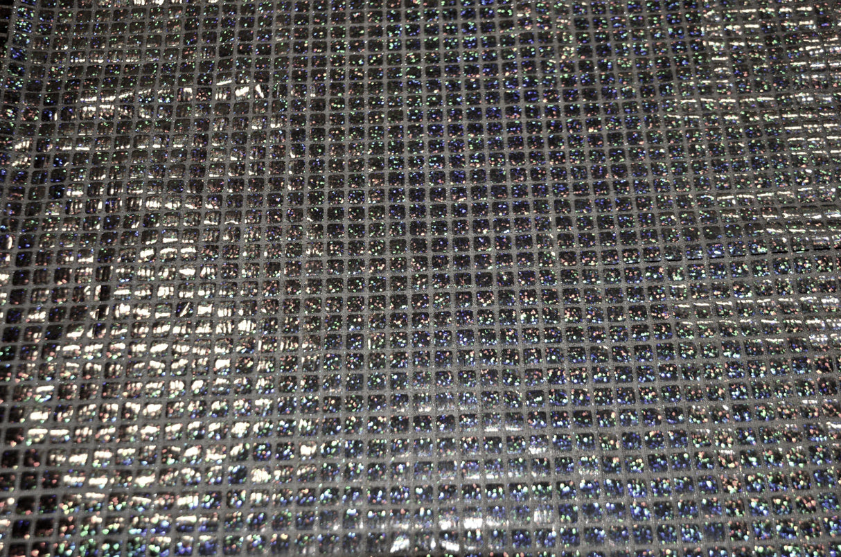 Hologram Square Sequins Fabric | Holographic Quad Sequins Fabric by the Yard | 40" Wide | Glued on Sequins for Decoration | 7 Colors | Fabric mytextilefabric Yards Black