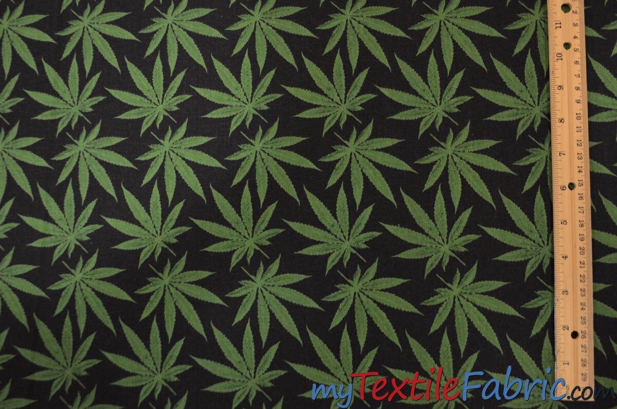 Marijuana Cannabis Leaf Cotton Fabric | 100% Cotton Print | 60" Wide | Ganja Flower Cotton Print | Hemp Leaf Cotton Print | Face Mask, Shirts, Herb Fabric | Fabric mytextilefabric