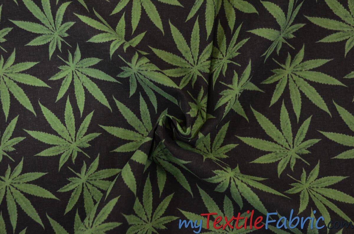Marijuana Cannabis Leaf Cotton Fabric | 100% Cotton Print | 60" Wide | Ganja Flower Cotton Print | Hemp Leaf Cotton Print | Face Mask, Shirts, Herb Fabric | Fabric mytextilefabric