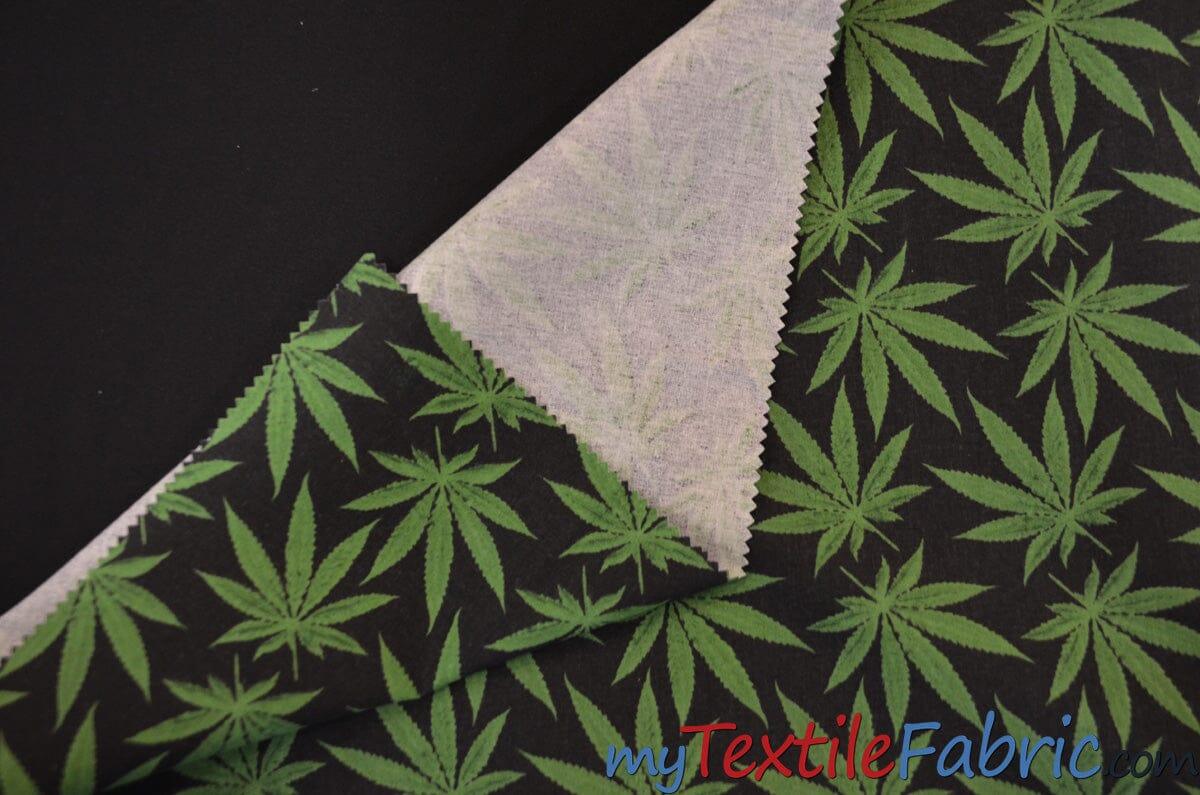Marijuana Cannabis Leaf Cotton Fabric | 100% Cotton Print | 60" Wide | Ganja Flower Cotton Print | Hemp Leaf Cotton Print | Face Mask, Shirts, Herb Fabric | Fabric mytextilefabric