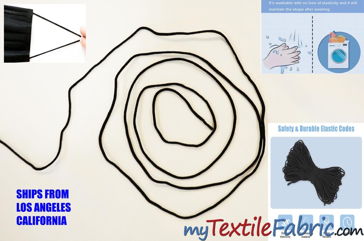 Black 3mm Round Knitted Elastic Cord | Latex Free Elastic Cord | Fabric mytextilefabric