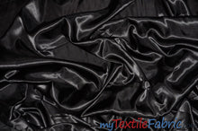 Load image into Gallery viewer, Stretch Charmeuse Satin Fabric | Soft Silky Satin Fabric | 96% Polyester 4% Spandex | Multiple Colors | Continuous Yards | Fabric mytextilefabric Black 
