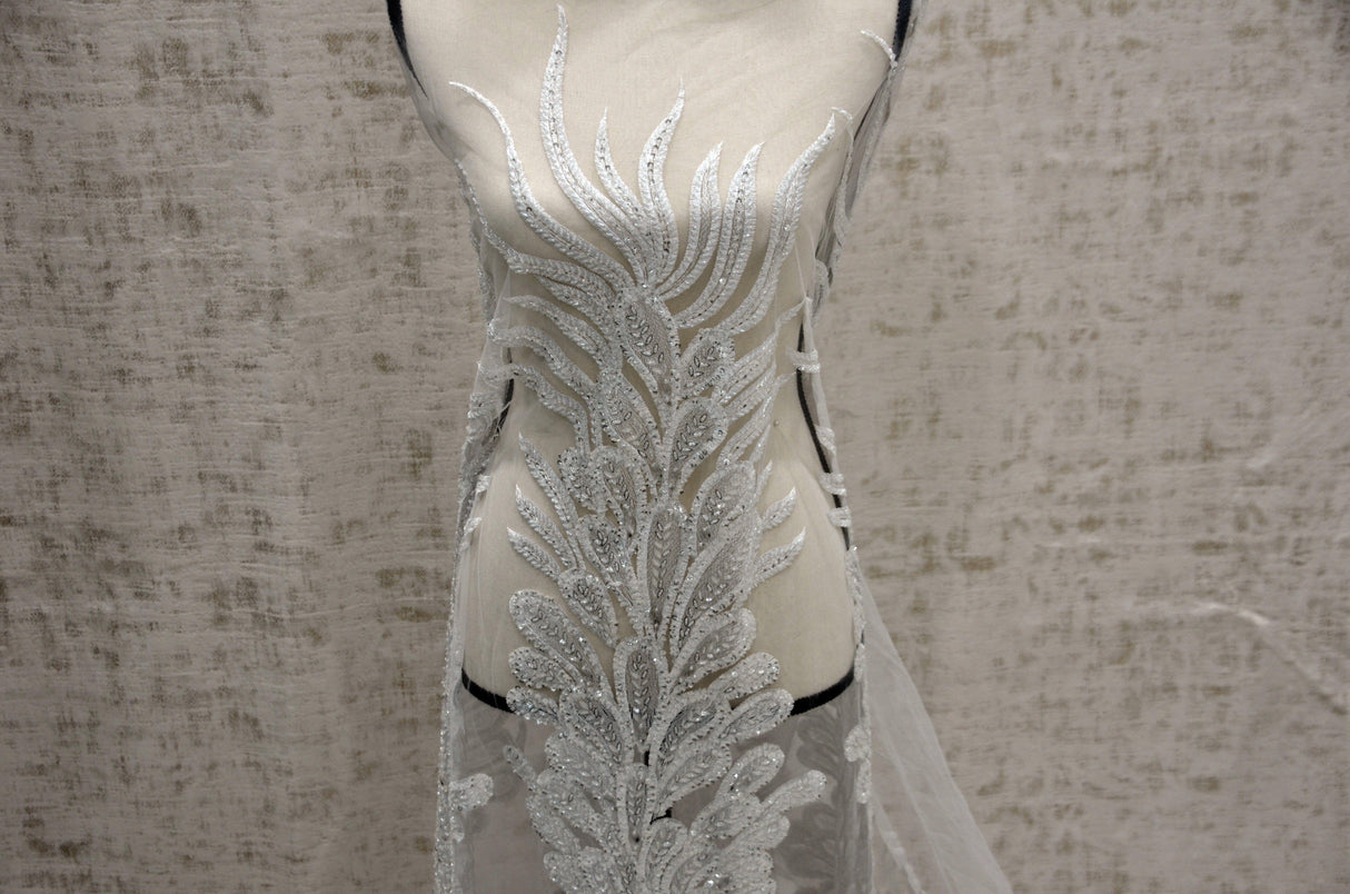 White Bridal Lace Fabric | E15170 | White Embroidery Lace Fabric | 50" Wide | Wedding Beaded Lace Fabric | Fabric mytextilefabric